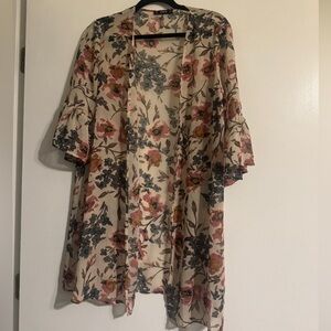 SHEIN Floral Print Kimono with Pink and Blue Accents